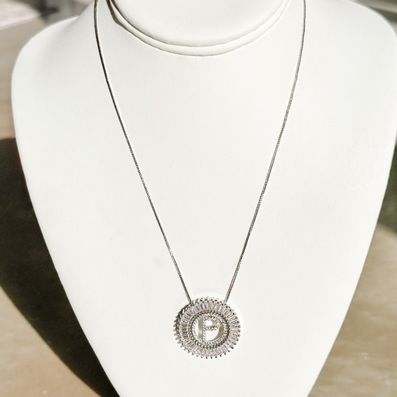 NWT Radiant Initial Necklace Silver with Crystals - Picture 2 of 3